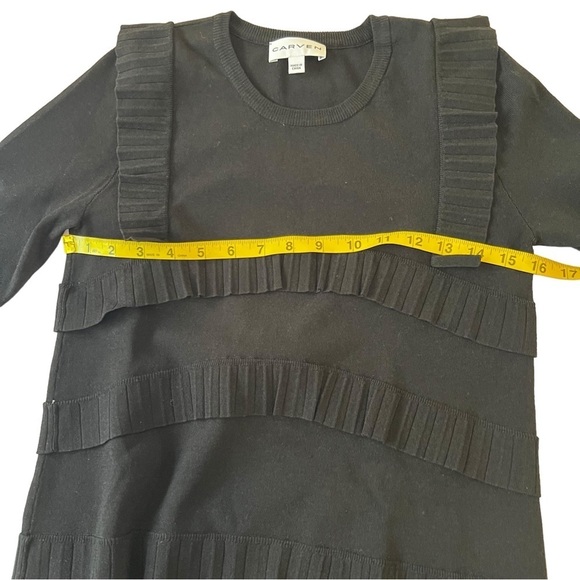 NWOT CARVEN TIERED RUFFLE SWEATER DRESS BLACK MIDI LONG SLEEVE MODEST CREW NECK - Picture 6 of 15